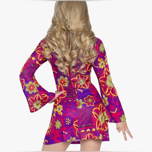 Hippie flower girl groovy bell sleeve dress with matching headband - Picture 3 of 9